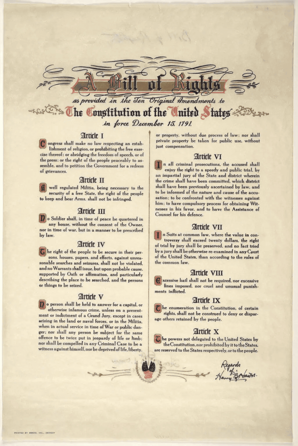 A replica image of The Bill of Rights, the first 10 Amendments to the Constitution of the United States of America, for a post about Independence Day. Image courtesy: https://loc.getarchive.net/media/a-bill-of-rights-as-provided-in-the-ten-original-amendments-to-the-constitution